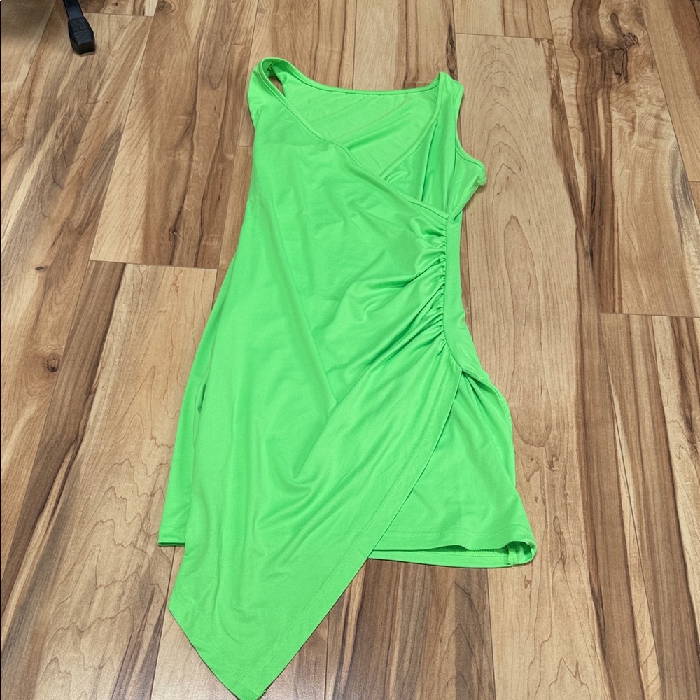 Neon Green Sleeveless Wrap Dress